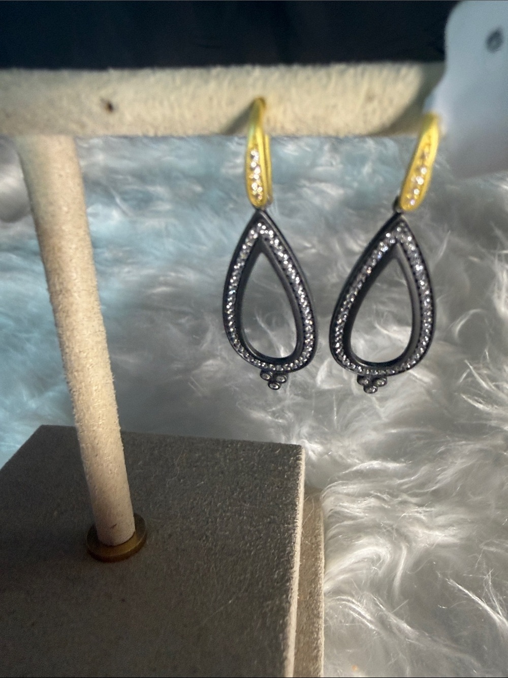 Two-Tone Gold and Black Teardrop Crystal Earrings